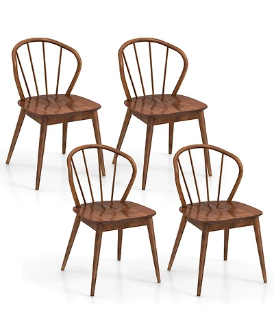 Wooden Dining Chair Set of 4 with High Spindle Back Rubber Wood Legs Wide Seat