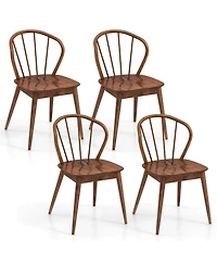 Wooden Dining Chair Set of 4 with High Spindle Back Rubber Wood Legs Wide Seat