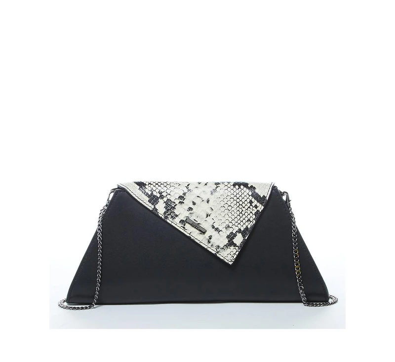 Susu Black Leather Clutch Bag Unique Snakeskin Evening Purse Women's Handbag