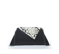 Susu Black Leather Clutch Bag Unique Snakeskin Evening Purse Women's Handbag