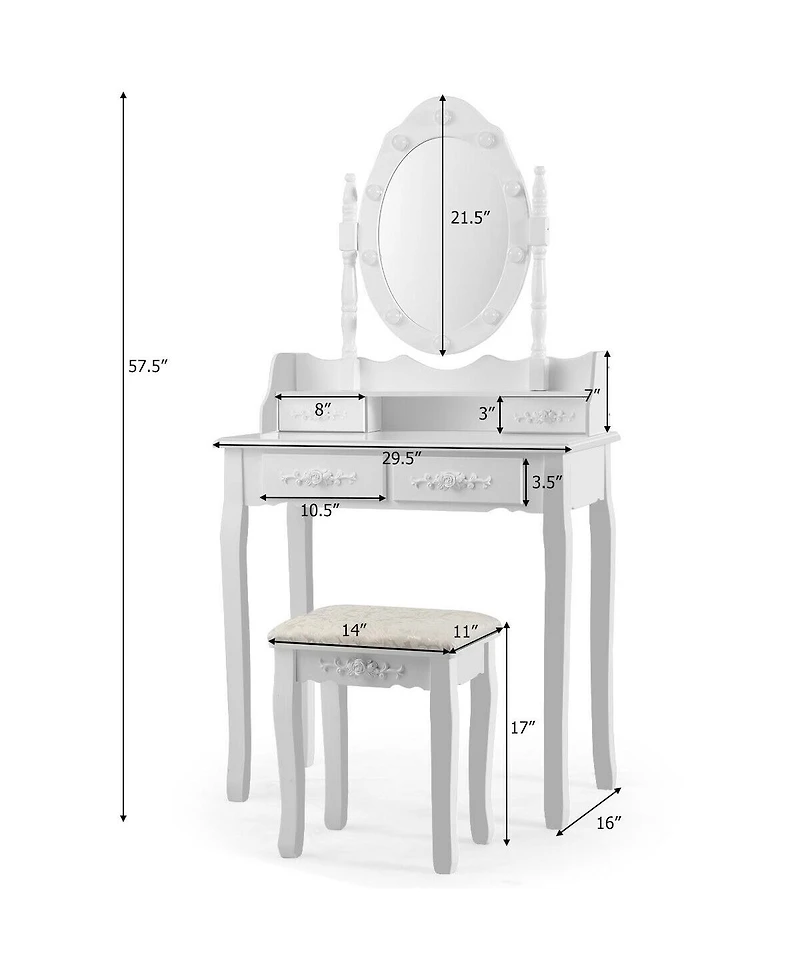 Makeup Vanity Dressing Table Set with Dimmable Bulbs Cushioned Stool