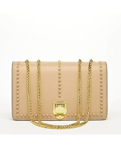 Susu Beige Leather Shoulder Bag Medium Size Crossbody Purse for Women Tan Handbag with Gold Chain Strap