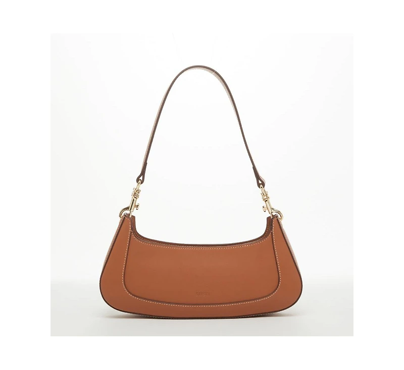 Susu Leather Baguette Bag Brown Purse 90s Small Shoulder Bag East West Y2K Underarm Bag Trendy Handbag for Everyday & Evening