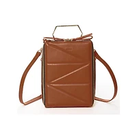 Susu Brown Leather Backpack Purse Unique Convertible Crossbody Bag for Women with Geometric Shape and Metal Top Handle