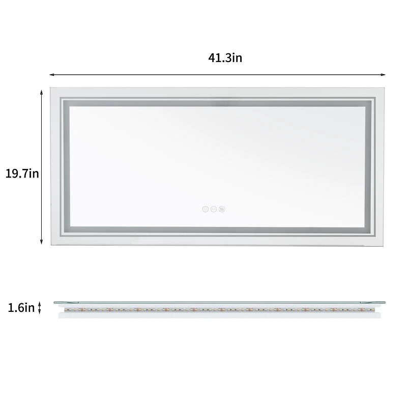 Luvodi 41.3 x 19.7 In Rectangular Led Backlit Illuminated Bathroom Mirror Wall Mounted Makeup Mirror