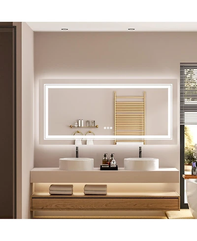 Luvodi 55.1 x 27.5 In Wall Mounted Bathroom Mirror Anti-fog Led Vanity Mirror for Home Hotel Salon