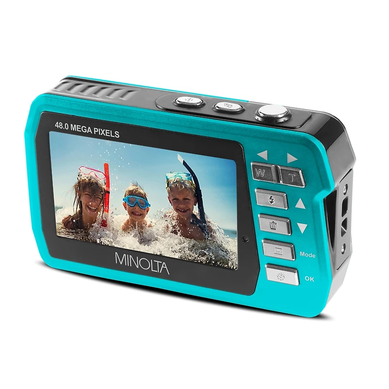 Minolta MN40WP 48MP Qhd Dual Lcd Screen Waterproof Camera, Blue