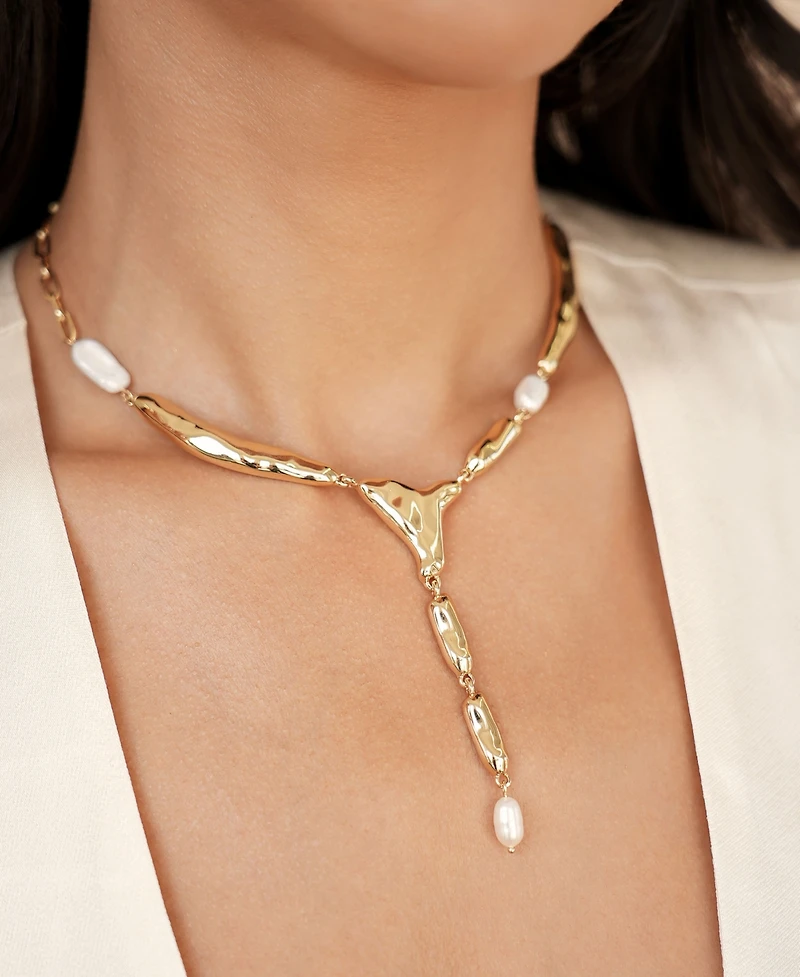 Ettika Liquid Melt and Cultivated Pearl Lariat Necklace