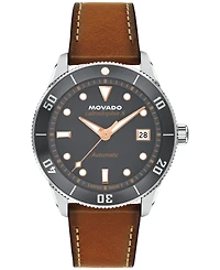 Movado Men's Calendoplan S Swiss Automatic Cognac Leather Watch, 40mm