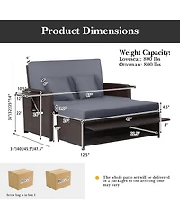 Patio Rattan Daybed with 4-Level Adjustable Backrest and Retractable Side Tray