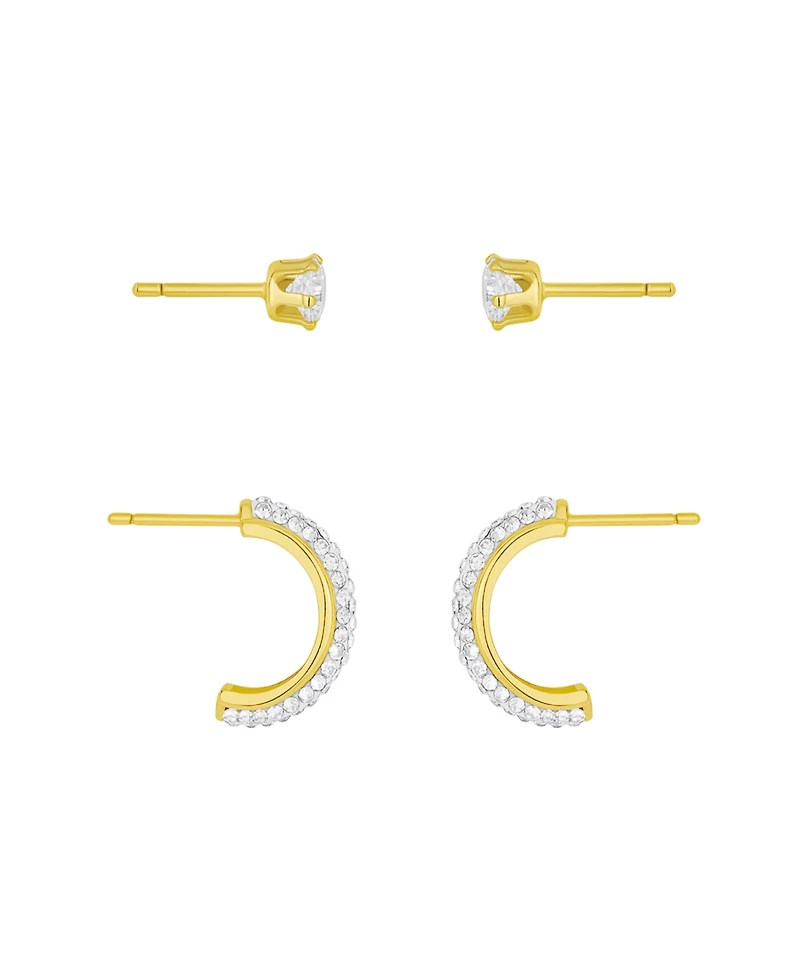 and Now This Clear Crystal Hoop Cubic Zirconia Stud Earrings Set