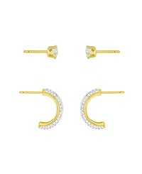 and Now This Clear Crystal Hoop Cubic Zirconia Stud Earrings Set