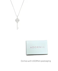 Adornia Adjustable Cubic Zirconia Pave Clover Key Pendant Necklace