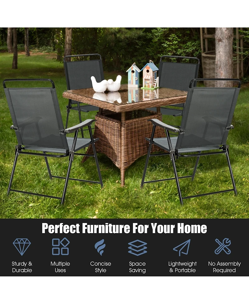 Gymax Set of 4 Folding Patio Chair Portable Sling Chair Yard Garden Outdoor
