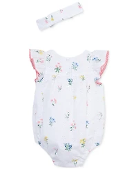 Little Me Baby Girls Cotton Eyelet Floral Bubble Romper & Headband, 2 Piece Set