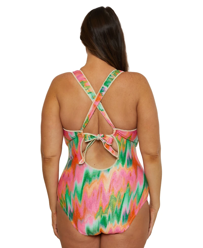 Becca Etc Plus Mirage Lace-Up One-Piece Swimsuit