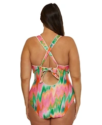 Becca Etc Plus Mirage Lace-Up One-Piece Swimsuit