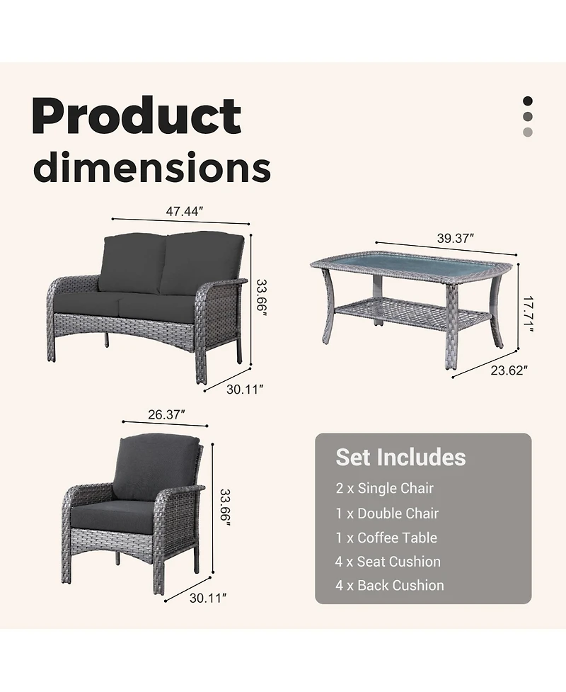 Xizzi 4 Pieces Patio Fruniture Set,Outdoor Wicker Sofa with Outdoor Chairs,Coffee Table,High Back Loveseat Thickened Cushion