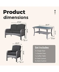 Xizzi 4 Pieces Patio Fruniture Set,Outdoor Wicker Sofa with Outdoor Chairs,Coffee Table,High Back Loveseat Thickened Cushion