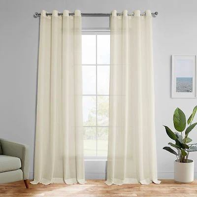 Half Price Drapes Gardenia Grommet Textured Faux Linen Sheer Curtain