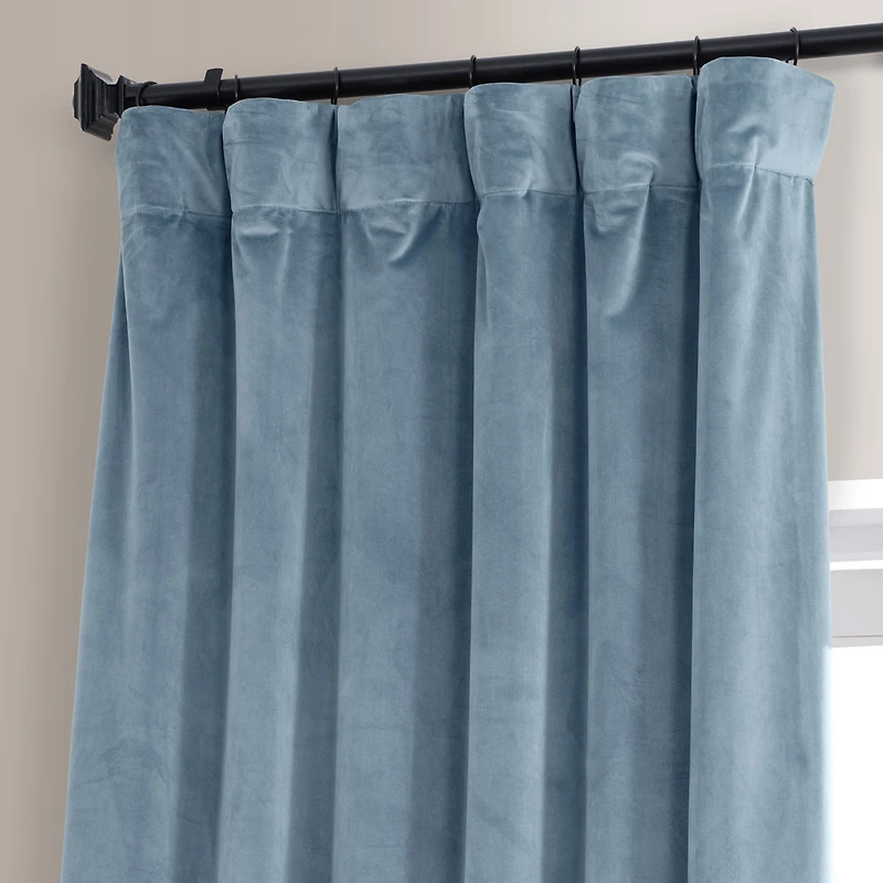 Half Price Drapes Copenhagen Blue Signature Plush Velvet Hotel Blackout Curtain