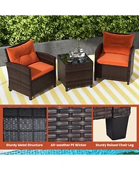 3 Pieces Rattan Patio Furniture Set with Washable Cushion