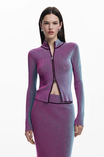 Desigual Women's Vertical striped zipper cardigan