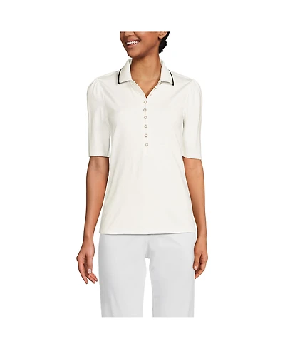 Lands' End Women's Elbow Sleeve Lightweight Jersey Embellished Polo