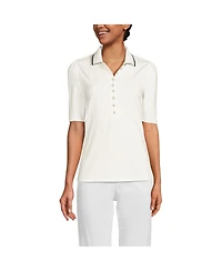 Lands' End Women's Elbow Sleeve Lightweight Jersey Embellished Polo