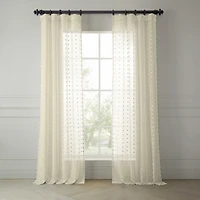 Half Price Drapes Strasbourg Dot Cream Geometric Patterned Faux Linen Sheer Curtain