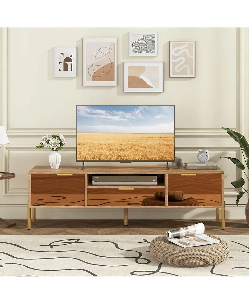 Costway Mirrored Tv Stand for Tv up to 65" Modern Tv Console Table with Spacious Tabletop