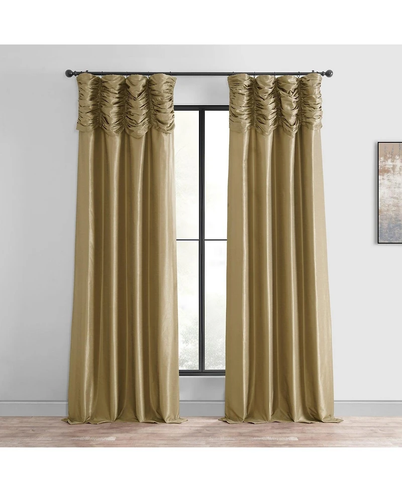 Half Price Drapes Flax Gold Ruched Vintage Textured Faux Dupioni Silk Curtain