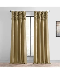 Half Price Drapes Flax Gold Ruched Vintage Textured Faux Dupioni Silk Curtain