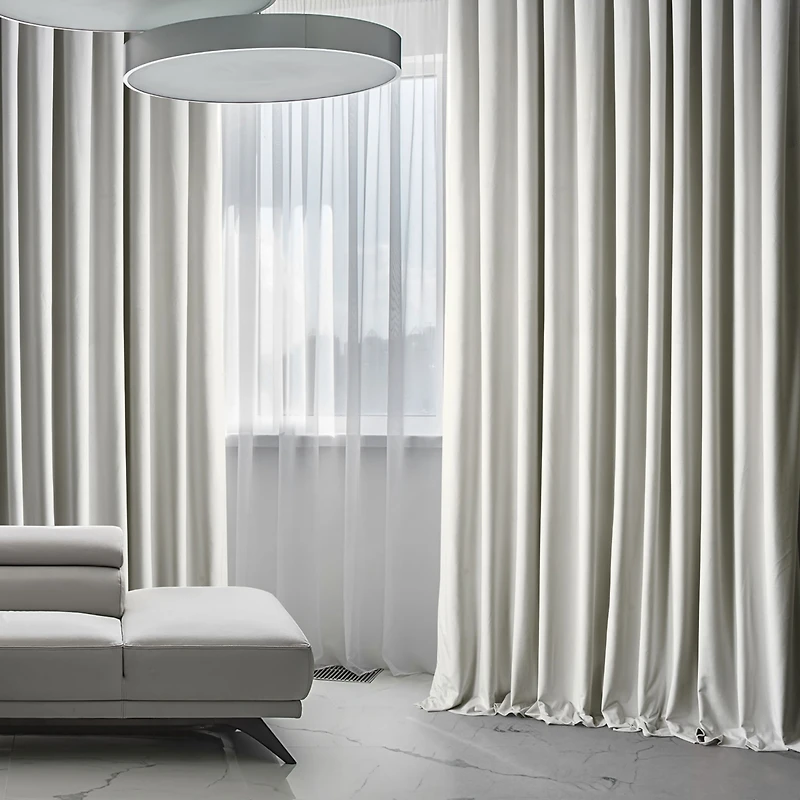 Half Price Drapes Misty White Extra Wide Signature Plush Velvet Hotel Blackout Curtain