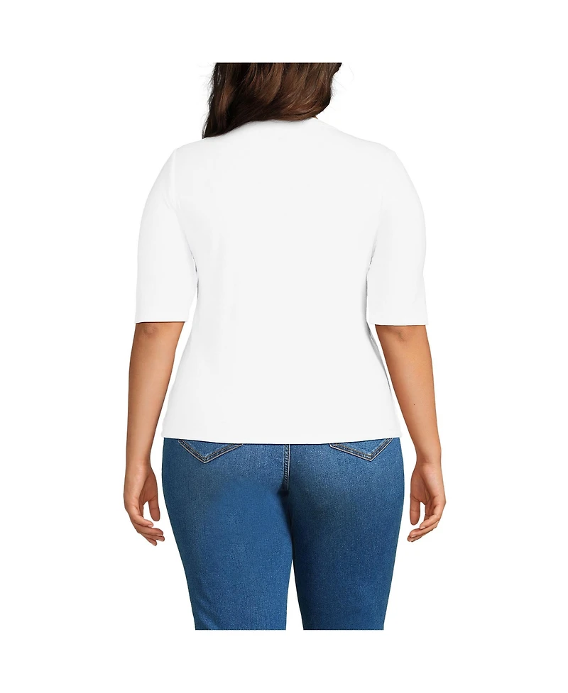 Lands' End Plus Drapey Rib Fitted Elbow Sleeve Scoop Neck Tee