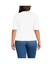 Lands' End Plus Drapey Rib Fitted Elbow Sleeve Scoop Neck Tee