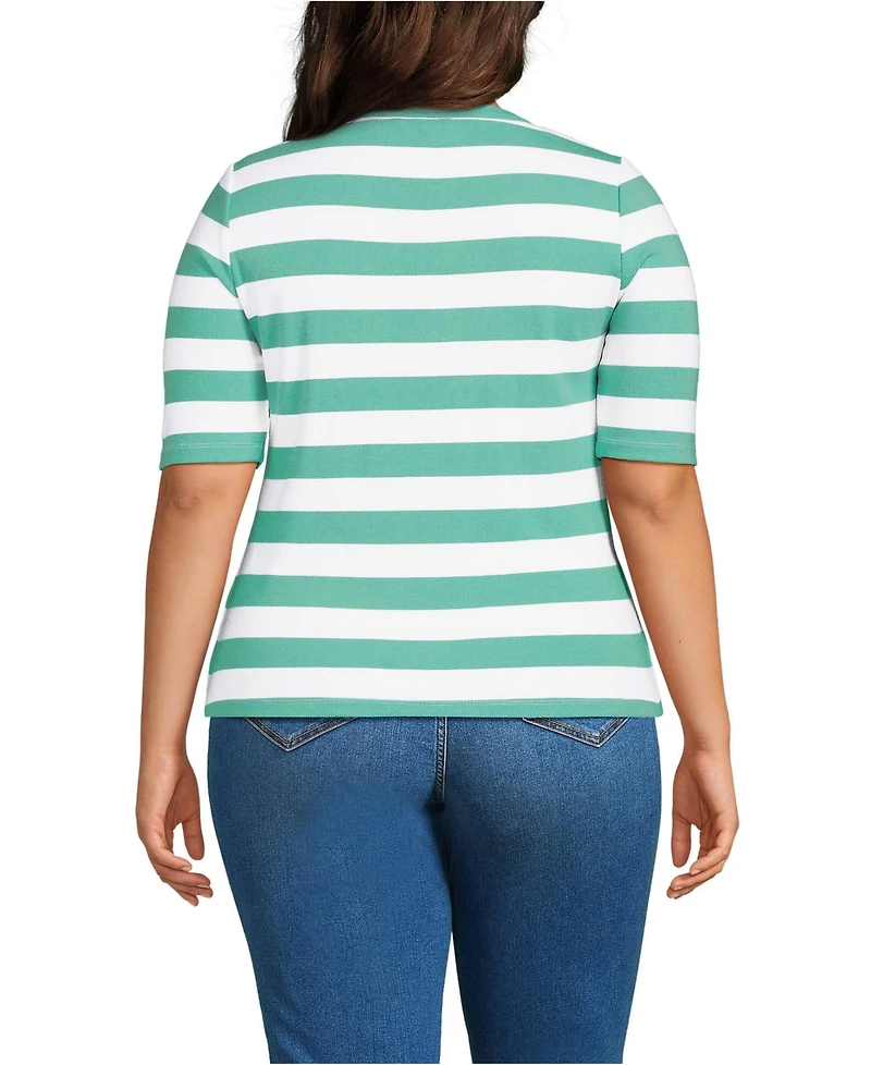 Lands' End Plus Drapey Rib Fitted Elbow Sleeve Scoop Neck Tee
