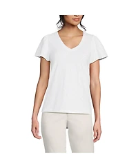 Lands' End Women's Slub Flutter Sleeve V-Neck T-Shirt