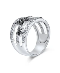 Bling Jewelry Black White Pave Cz Cocktail Statement Ring Silver Plated Celestial Band