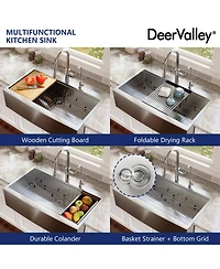 DeerValley 36" L x 22" W Apron Front Farmhouse Single Bowl Stainless Steel Workstation Kitchen Sink with Accessories