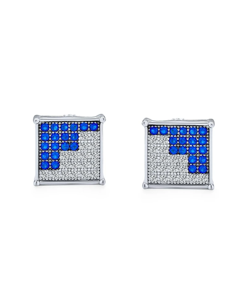 Bling Jewelry Geometric Two Tone Zig Zag Cz Stud Earrings Sterling Silver