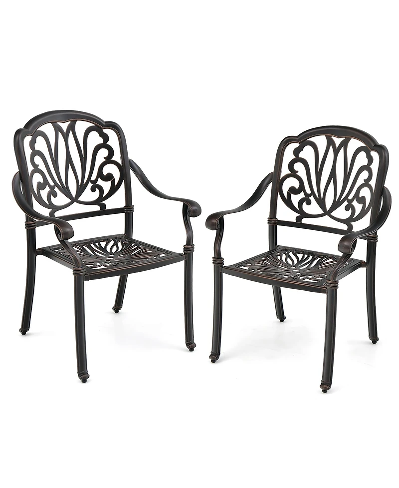 Gymax 2 Pieces Cast Aluminum Chairs Set of 2 Stackable Patio Dining Chairs w/ Armrests