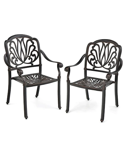 Gymax 2 Pieces Cast Aluminum Chairs Set of 2 Stackable Patio Dining Chairs w/ Armrests