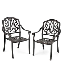 Gymax 2 Pieces Cast Aluminum Chairs Set of 2 Stackable Patio Dining Chairs w/ Armrests