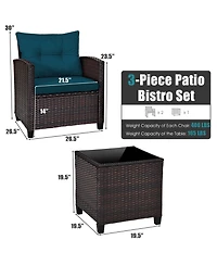 Gymax Set of 3 Rattan Furniture Patio Cushioned Conversation Sofa