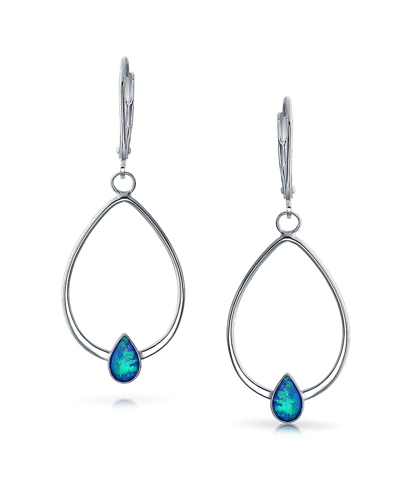 Bling Jewelry Boho Geometric Thin Open Oval Abalone Opal Hoop Dangle Earrings .925 Sterling Silver