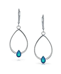 Bling Jewelry Boho Geometric Thin Open Oval Abalone Opal Hoop Dangle Earrings .925 Sterling Silver
