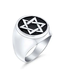 Bling Jewelry Stainless Steel Magen Judaic Star of David Signet Ring Pendant Set