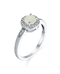 Bling Jewelry Petite Dainty Cz Halo Circle 1CT Round Solitaire Created White Opal Promise Ring With Side Stone Accent Ring .925 Sterling Silver