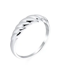 Bling Jewelry Twisted Rope Cable Silver Ring with Braided Dome Croissant Design Sterling Silver